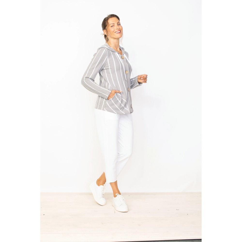 Habitat French Terry Stripe Hoodie Cotton Button‎ Front Sweatshirt size large - Picture 3 of 14